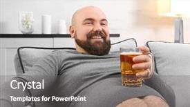  Presentation with blonde holding magnifying glass - Presentation theme with alcohol disease - man holding glass of beer background and a gray colored foreground