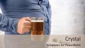  Presentation with alcohol - Amazing slide deck having alcohol disease - man with big belly holding backdrop and a mint green colored foreground