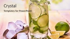  Presentation with alcohol - Beautiful theme featuring alcohol drink on wooden boards is glass with alcohol drink and ice cubes a drink number thirty four cocktail mohito and scoop ice country life cocktail outdoor light background backdrop and a lemonade colored foreground
