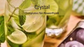  Presentation with alcohol - Cool new slides with alcohol drink on wooden boards three glasses with alcohol drink and ice cubes drink number hundred fifty nine cocktail mohito and scoop ice with straw country mohito cocktail light background backdrop and a yellow colored foreground