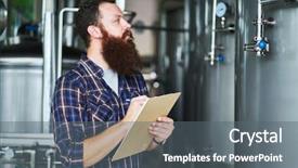  Presentation with taking notes - Slides with alcohol fermentation - man at brewery taking notes background and a gray colored foreground