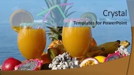  Presentation with fruit cocktail - Audience pleasing PPT theme consisting of alcohol free - glasses of cocktail with tropical backdrop and a light blue colored foreground