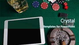  Presentation with playing cards - Beautiful PPT layouts featuring alcohol gambling addictions - ashtray lighter digital tablet dice backdrop and a ocean colored foreground