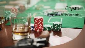  Presentation with game - Cool new presentation theme with alcohol gambling addictions - playing chips on game table backdrop and a seafoam green colored foreground