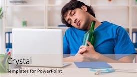  Presentation with doctor office - Beautiful slide deck featuring alcohol medical - young male doctor drinking backdrop and a  colored foreground