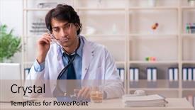  Presentation with doctor office - Colorful slide set enhanced with alcohol medical - young male doctor drinking backdrop and a  colored foreground