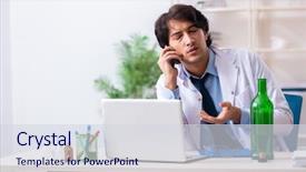  Presentation with doctor office call center - PPT theme enhanced with alcohol medical - young male doctor drinking background and a  colored foreground