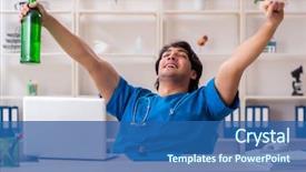  Presentation with doctor office - Slide set with alcohol medical - young male doctor drinking background and a  colored foreground