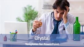 Presentation with doctor office - Audience pleasing presentation design consisting of alcohol medical - young male doctor drinking backdrop and a teal colored foreground