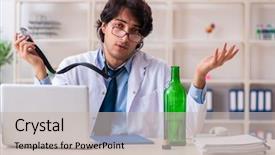  Presentation with doctor office call center - Colorful presentation enhanced with alcohol medical - young male doctor drinking backdrop and a  colored foreground