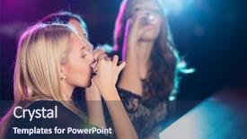  Presentation with shots - Amazing PPT theme having alcohol party - beautiful girls drinking shots together backdrop and a navy blue colored foreground