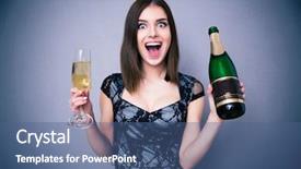  Presentation with alcohol - Beautiful presentation design featuring alcohol party - happiness woman holding two glass backdrop and a ocean colored foreground
