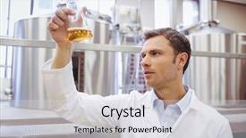  Presentation with alcohol - Colorful PPT layouts enhanced with alcohol science - focused scientist examining beaker backdrop and a sky blue colored foreground