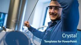  Presentation with belated happy birthday - Amazing PPT theme having alcohol science - portrait of happy brewer working backdrop and a ocean colored foreground