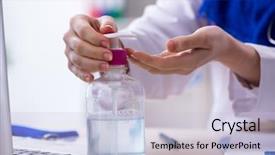  Presentation with working in a clinic - Slide set having alcohol treatments - arab female doctor working background and a lemonade colored foreground