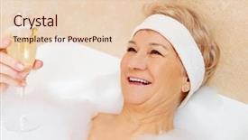  Presentation with glass - PPT theme consisting of alcohol treatments - senior woman relaxing in bath background and a lemonade colored foreground