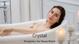  Presentation with alcohol - Audience pleasing PPT theme consisting of alcohol treatments - woman laying in a bath backdrop and a soft green colored foreground