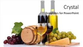  Presentation with wine barrel - Presentation design featuring alcohol y bebidas - barrel bottles and glasses background and a  colored foreground