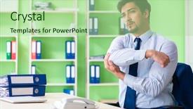  Presentation with exercises - Amazing slide deck having alcool - employee doing exercises during break backdrop and a mint green colored foreground