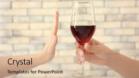  Presentation with alcohol disorder - Colorful presentation design enhanced with alcool - hand of woman refusing glass backdrop and a lemonade colored foreground