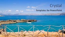  Presentation with turquoise beach - Beautiful PPT theme featuring alcudia in mallorca la victoria turquoise beach near s illot from balearic islands backdrop and a light blue colored foreground