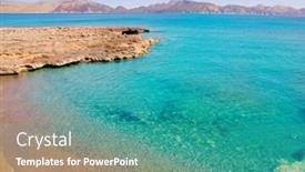  Presentation with turquoise beach - Colorful presentation theme enhanced with ocean transparent shallow water - alcudia in mallorca la victoria backdrop and a teal colored foreground