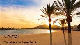  Presentation with sunset beach - Slides featuring alcudia majorca at sunset on the beach mallorca balearic islands background and a coral colored foreground