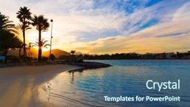  Presentation with sunset beach - Slides featuring alcudia majorca at sunset on the beach mallorca balearic islands background and a ocean colored foreground