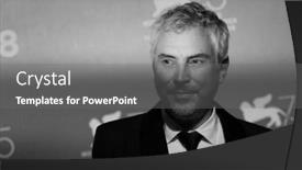  Presentation with best award - Slide deck consisting of alfonso-cuaron-poses background and a gray colored foreground