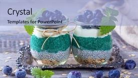  Presentation with blueberries - Slide deck consisting of spirulina pudding with blueberries background and a light blue colored foreground