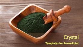  Presentation with spirulina - Beautiful theme featuring nutrition bacteria - ground spirulina on wood background backdrop and a tawny brown colored foreground