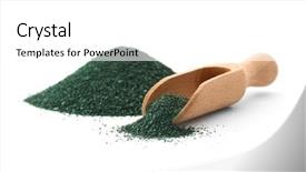  Presentation with spirulina - Colorful slide set enhanced with algae plant - wooden scoop and pile backdrop and a white colored foreground