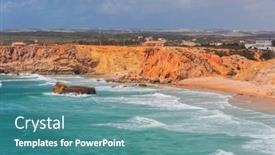  Presentation with algarve - Beautiful PPT theme featuring algarve-rocky-coast-near-sagres backdrop and a teal colored foreground