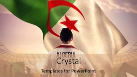  Presentation with football blue - Colorful presentation theme enhanced with algeria football player holding ball backdrop and a coral colored foreground