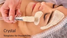  Presentation with beauty cosmetic - Beautiful theme featuring alginate - collagen face mask facial skin backdrop and a coral colored foreground
