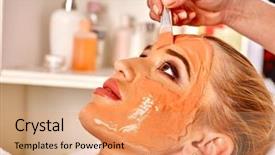  Presentation with collagen - Cool new PPT theme with alginate - collagen face mask facial skin backdrop and a coral colored foreground