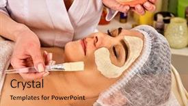  Presentation with beauty cosmetic - Colorful theme enhanced with alginate - collagen face mask facial skin backdrop and a coral colored foreground