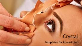  Presentation with face mask - Beautiful PPT theme featuring alginate - collagen face mask facial skin backdrop and a  colored foreground