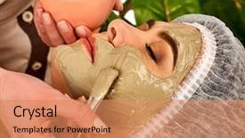  Presentation with beauty cosmetic - Amazing PPT theme having alginate - collagen face mask facial skin backdrop and a coral colored foreground