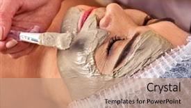  Presentation with beauty cosmetic - Theme enhanced with alginate - collagen face mask facial skin background and a coral colored foreground