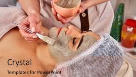  Presentation with face mask - Presentation with alginate - collagen face mask facial skin background and a coral colored foreground