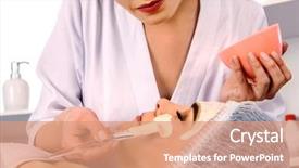  Presentation with beauty cosmetic - Audience pleasing slides consisting of alginate - collagen facial mask for skin backdrop and a coral colored foreground