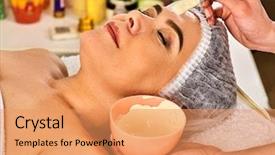  Presentation with collagen - Audience pleasing slide deck consisting of alginate - collagen facial mask for skin backdrop and a coral colored foreground