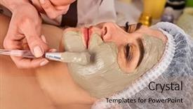  Presentation with face mask - Slide deck with alginate - collagen facial mask for skin background and a  colored foreground