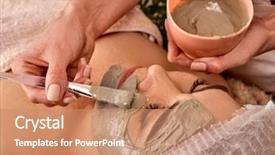  Presentation with beauty cosmetic - Audience pleasing PPT theme consisting of alginate - facial mask for skin treatment backdrop and a coral colored foreground