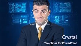  Presentation with face recognition - Colorful presentation design enhanced with algorithm - biometric verification the concept backdrop and a navy blue colored foreground