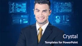  Presentation with new technology - Cool new theme with algorithm - biometric verification the concept backdrop and a navy blue colored foreground