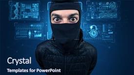  Presentation with new technology - Slide deck with algorithm - biometric verification the concept background and a navy blue colored foreground