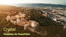  Presentation with granada - Colorful slide set enhanced with alhambra-aerial-view-at-sunrise backdrop and a tawny brown colored foreground