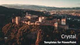  Presentation with granada - Amazing PPT layouts having alhambra-aerial-view-at-sunrise backdrop and a dark gray colored foreground